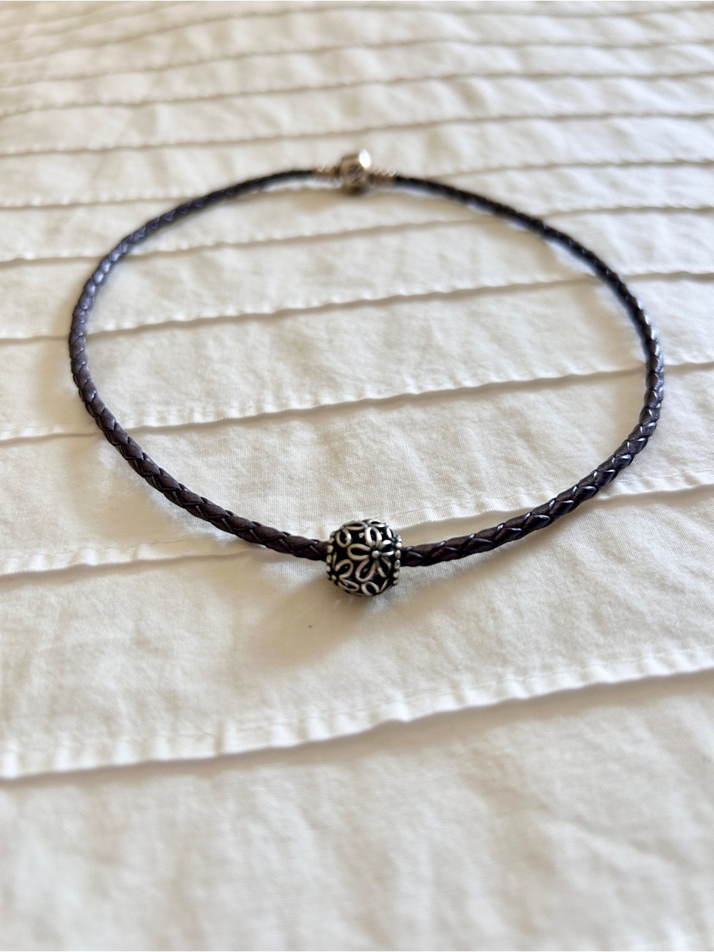 Pandora Gray Braided Choker with Silver Filigree Bead - Picture 3 of 4